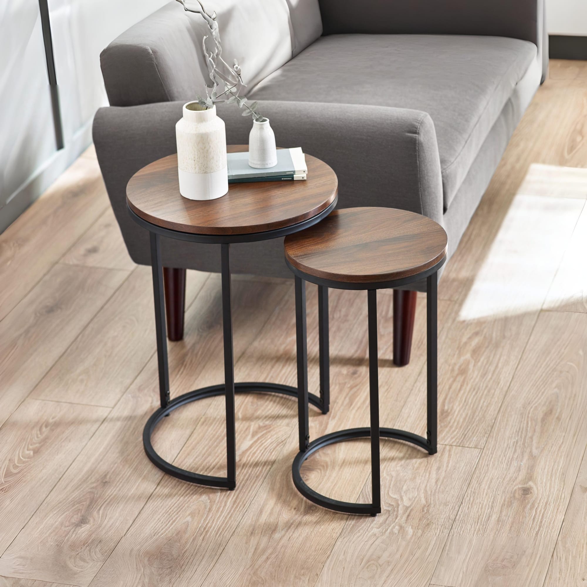 Tribeca Round Nesting Side Tables Walnut