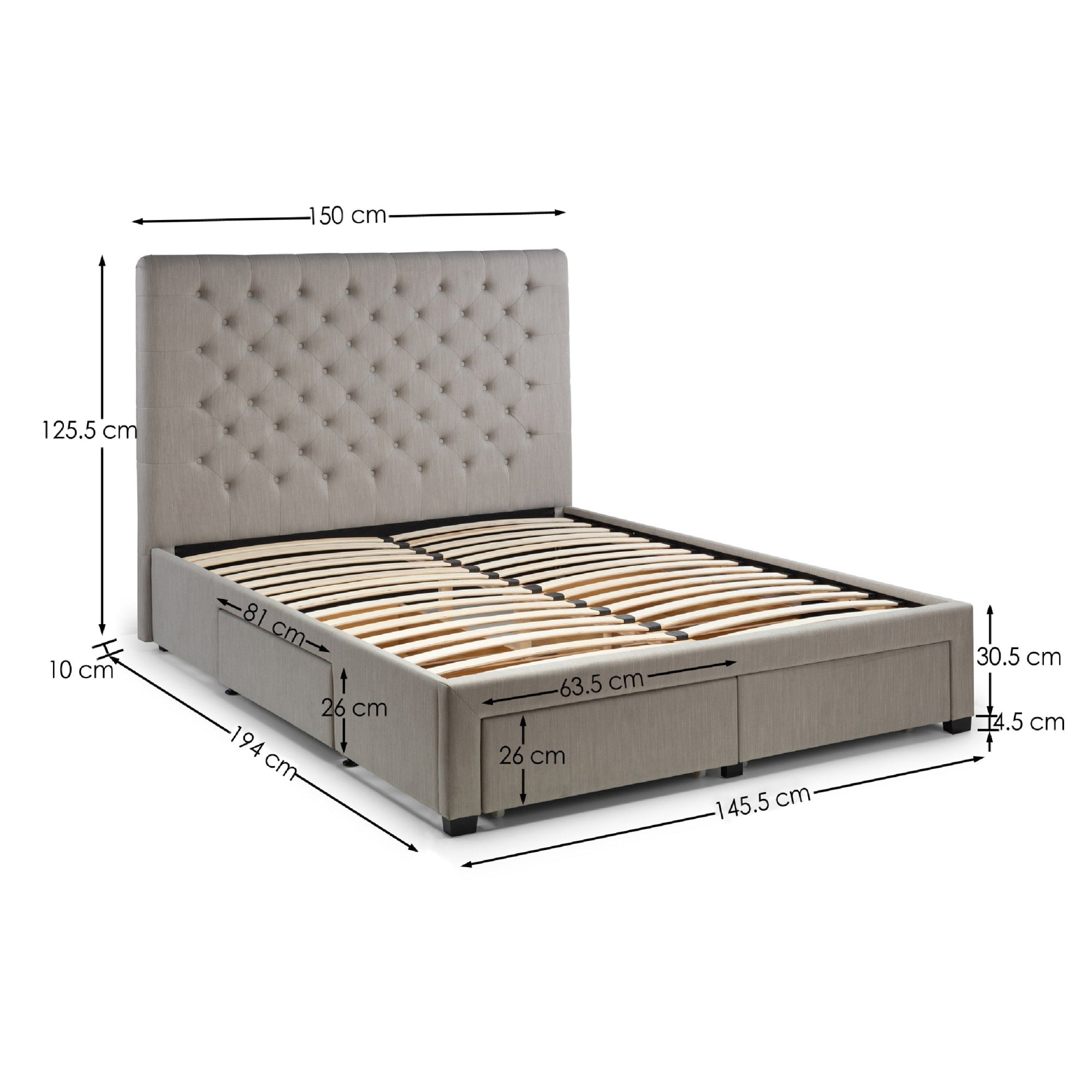Wilton 4 Drawer 135cm Double Bed - Grey Linen