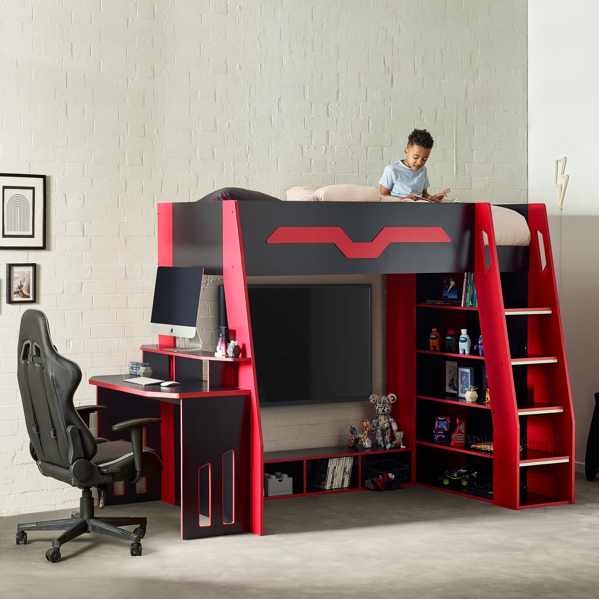 Eagle Single 90cm Gaming Highsleeper - Black and Red - Cozyo