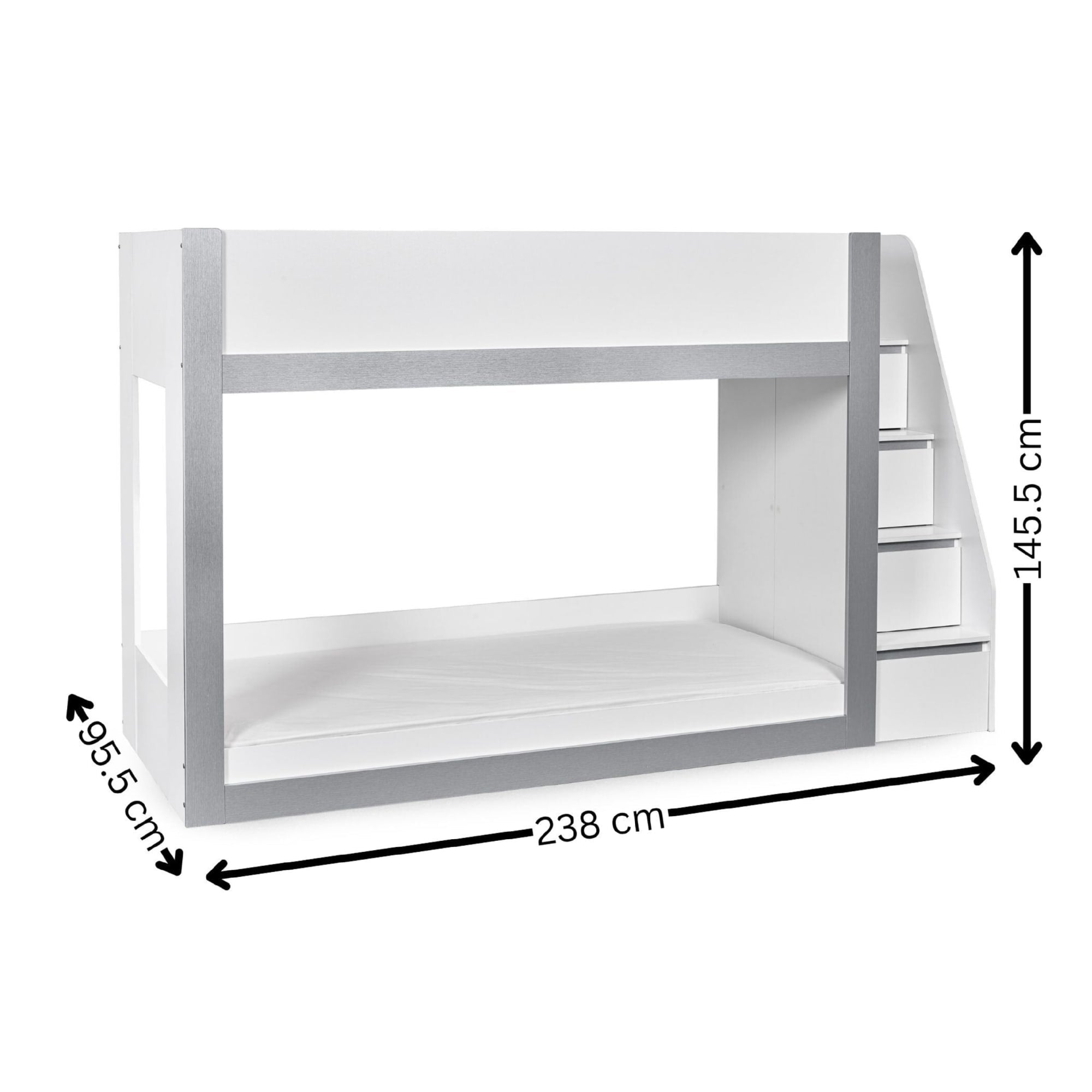 Gaia 90cm Single Bunk Bed - White and Silver - Cozyo