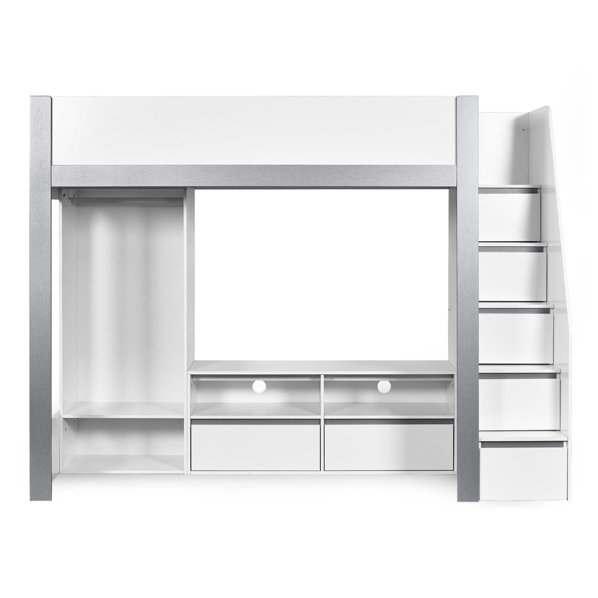 Gaia 90cm Single Highsleeper TV Bed - White and Silver - Cozyo