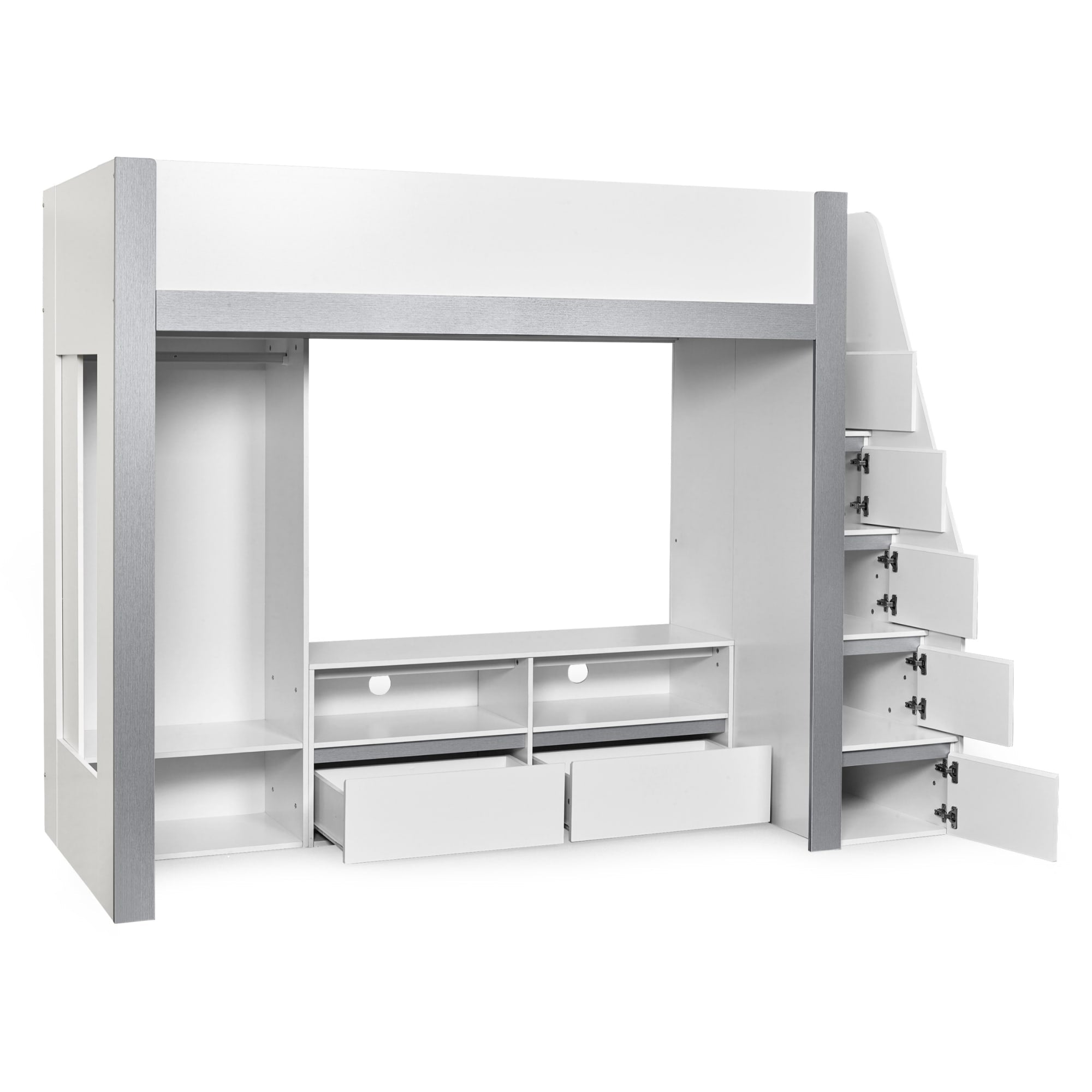 Gaia 90cm Single Highsleeper TV Bed - White and Silver - Cozyo
