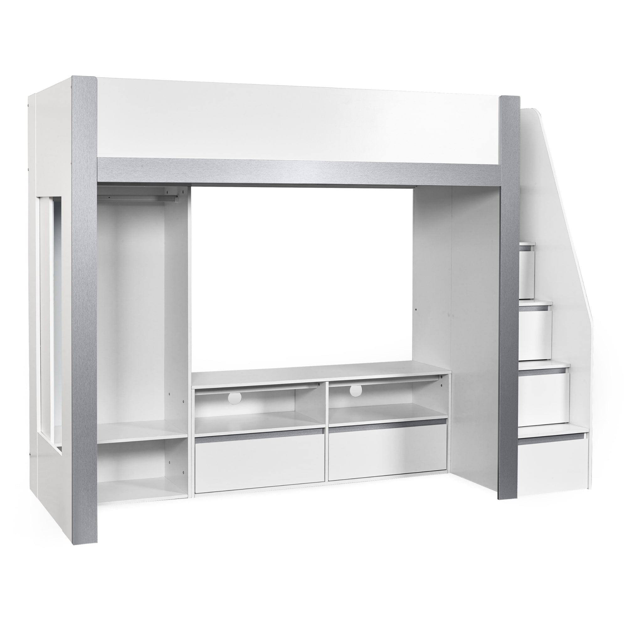 Gaia 90cm Single Highsleeper TV Bed - White and Silver - Cozyo