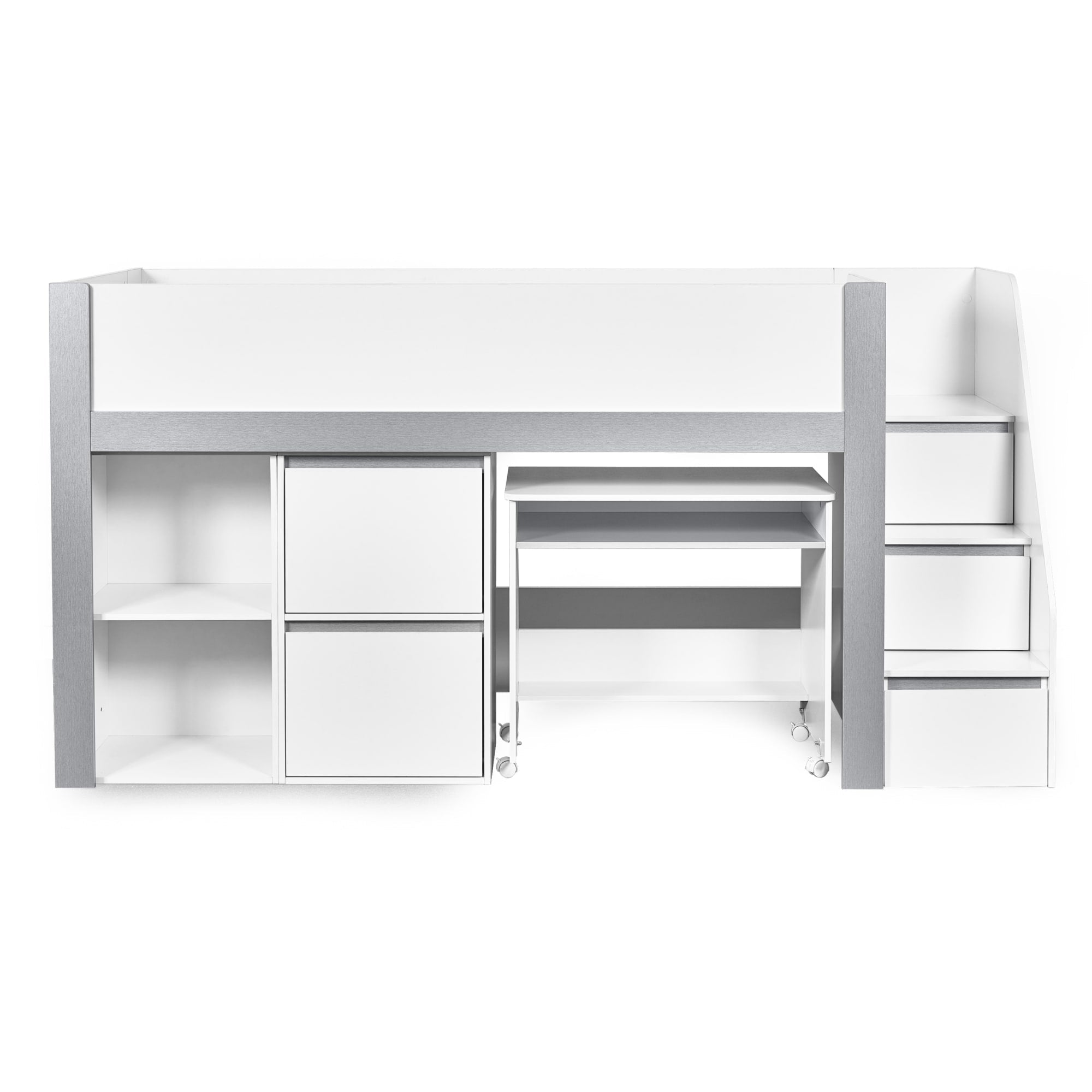 Gaia 90cm Single Midsleeper - White and Silver - Cozyo