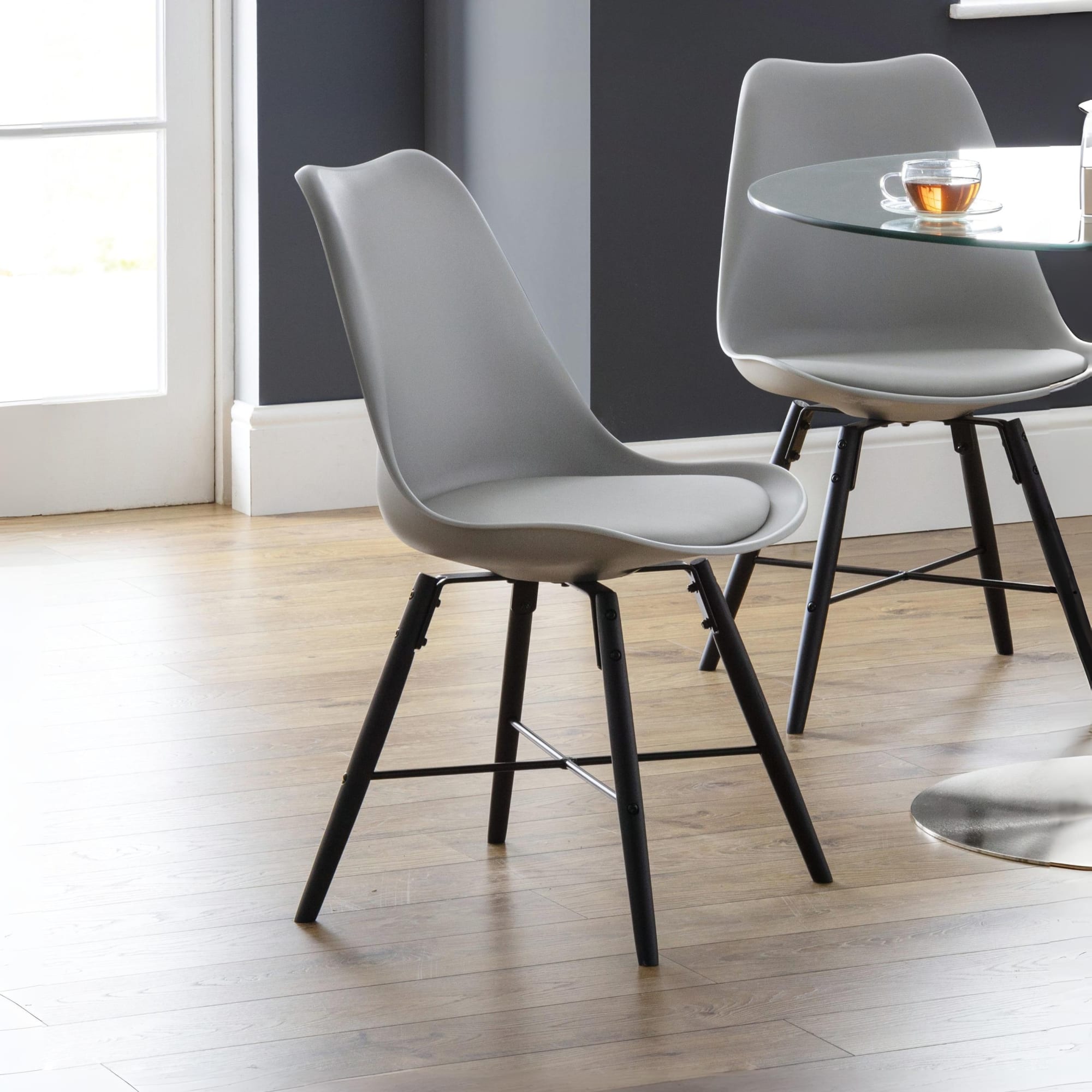 Set Of 2 Kari Dining Chairs - Grey Seat & Black Legs - Cozyo