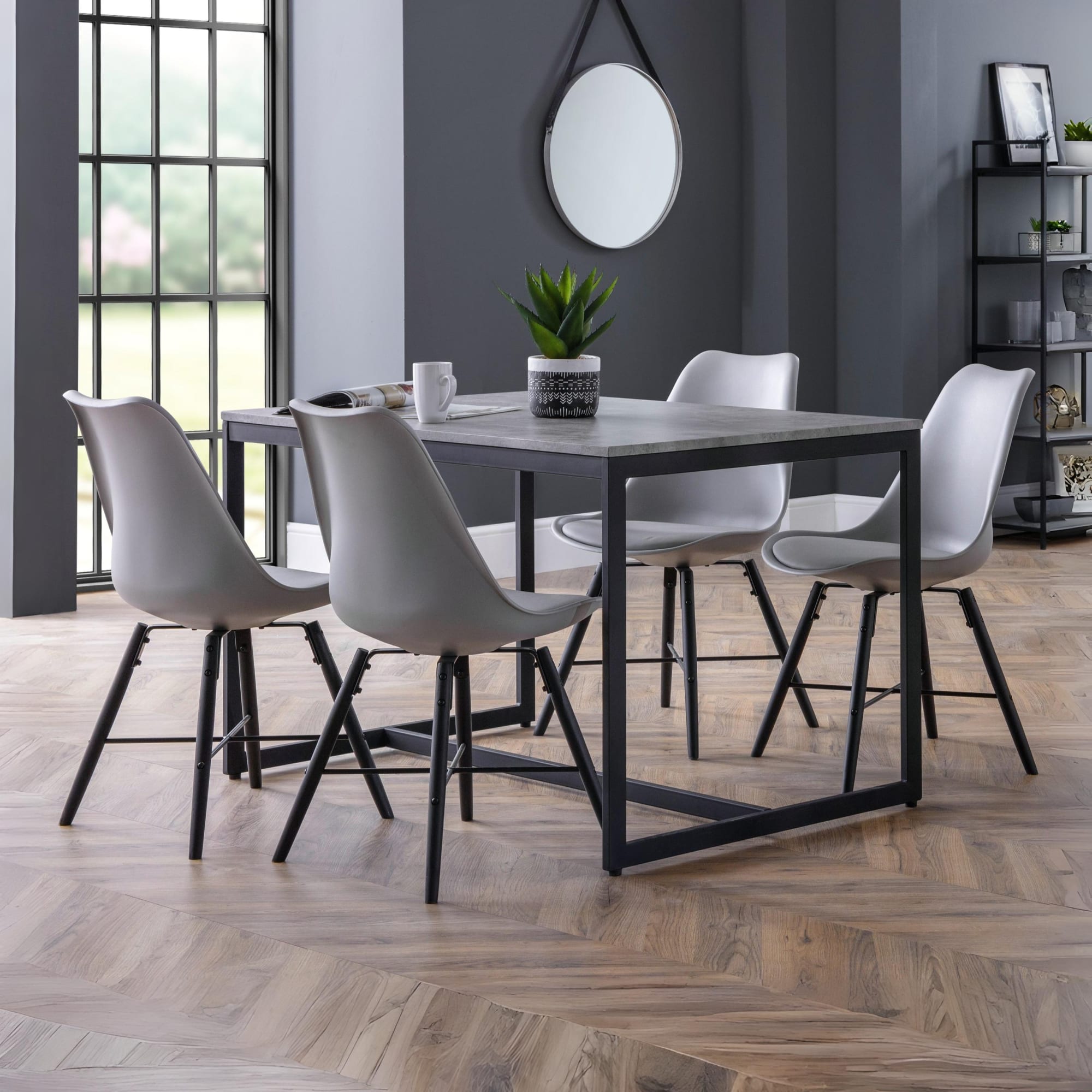 Set Of 2 Kari Dining Chairs - Grey Seat & Black Legs - Cozyo