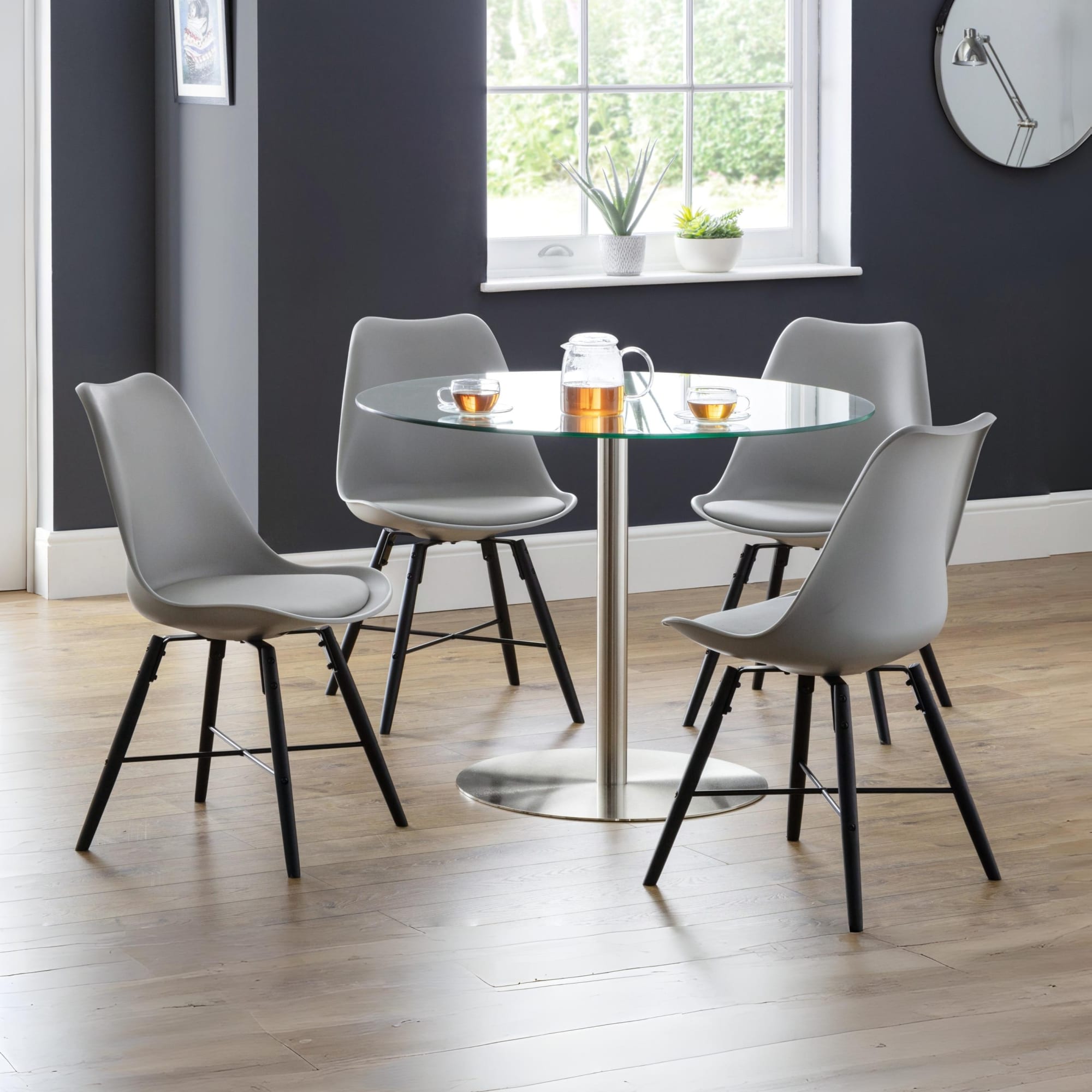 Set Of 2 Kari Dining Chairs - Grey Seat & Black Legs - Cozyo