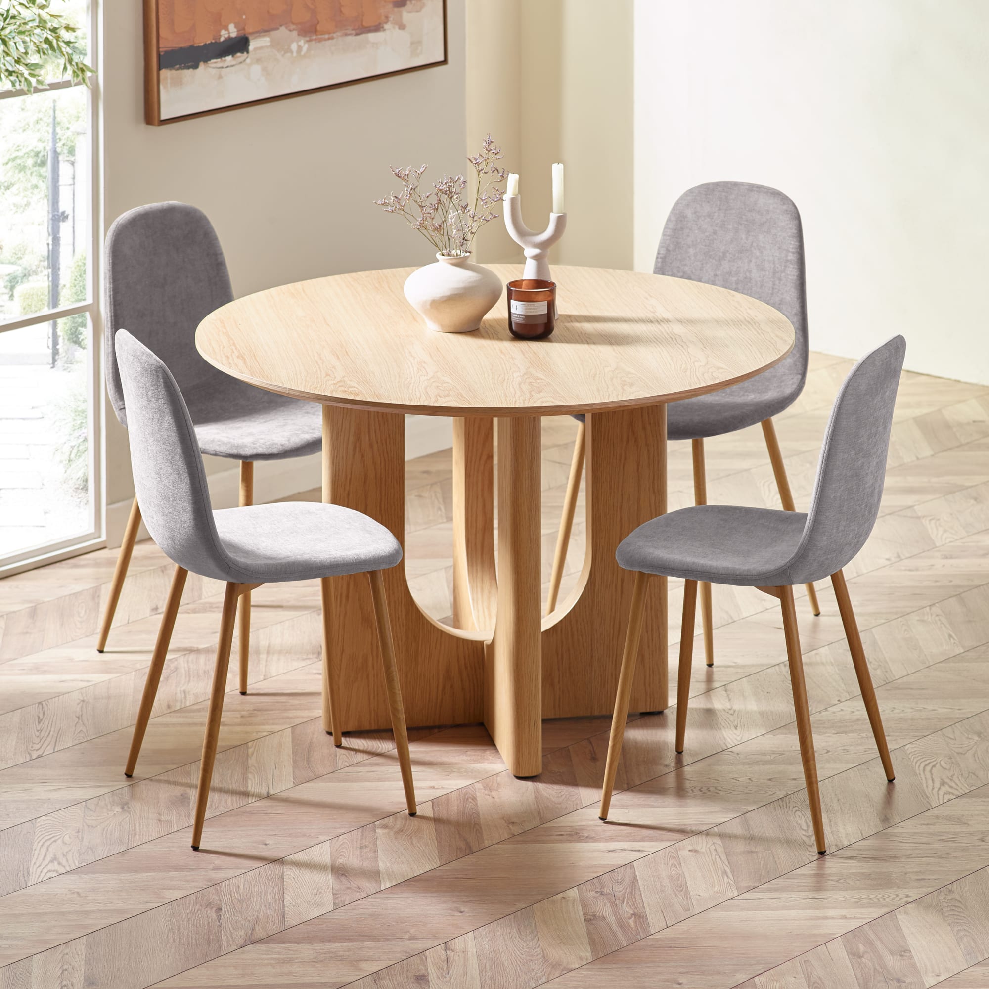 Set of 4 Lottie Beige Chenille Upholstered Dining Chairs - Cozyo