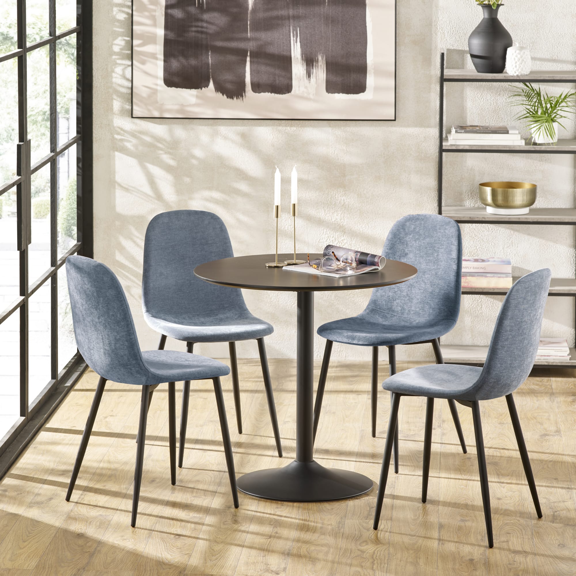Set of 4 Lottie Denim Blue Chenille Upholstered Dining Chairs - Cozyo
