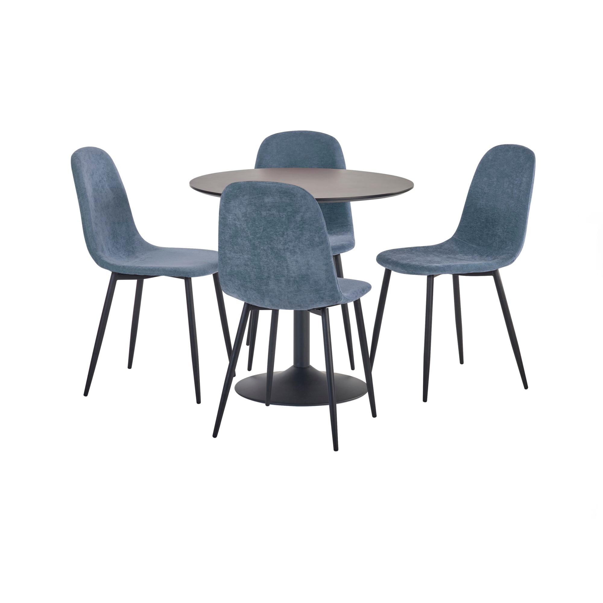 Set of 4 Lottie Denim Blue Chenille Upholstered Dining Chairs - Cozyo
