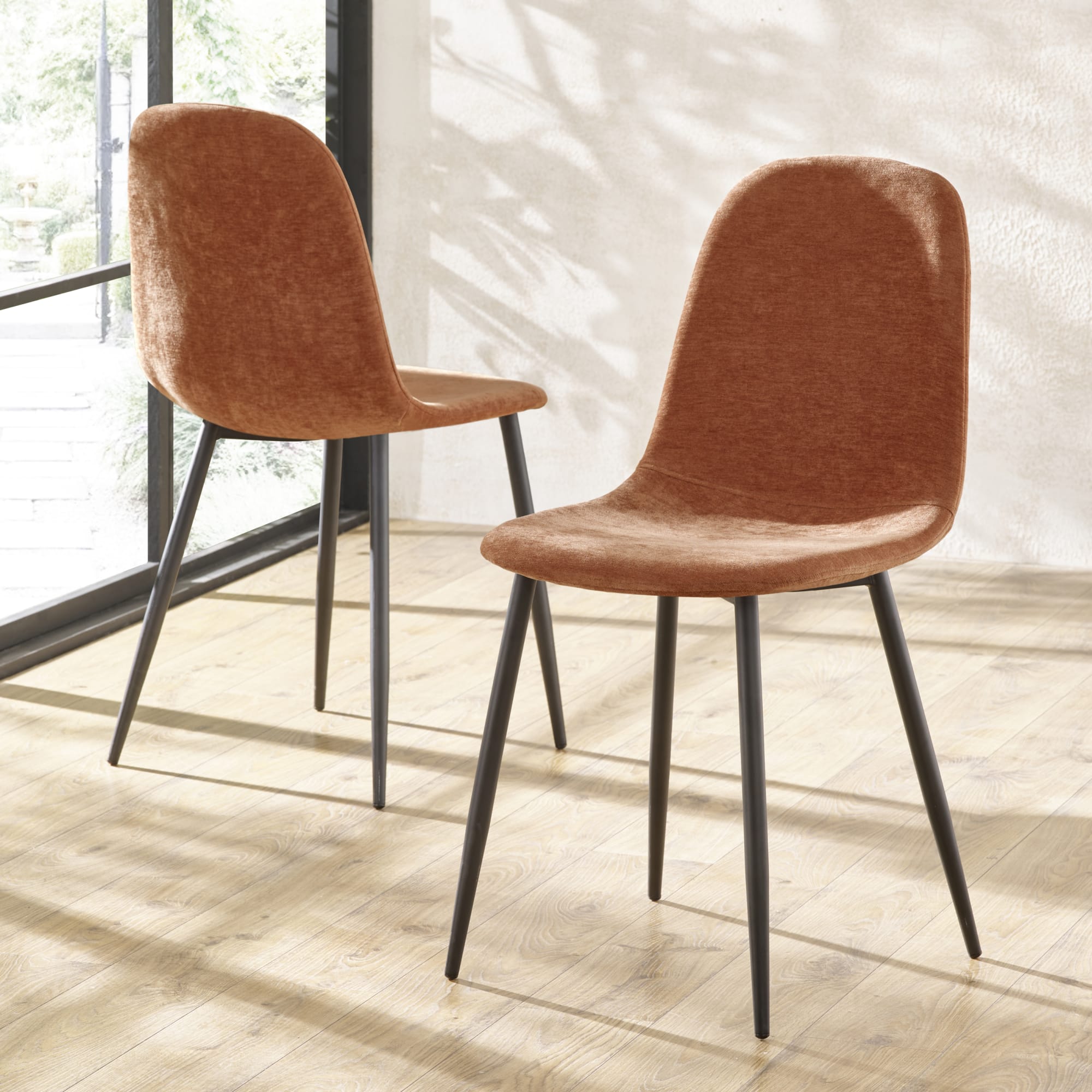 Set of 4 Lottie Orange Chenille Upholstered Dining Chairs - Cozyo