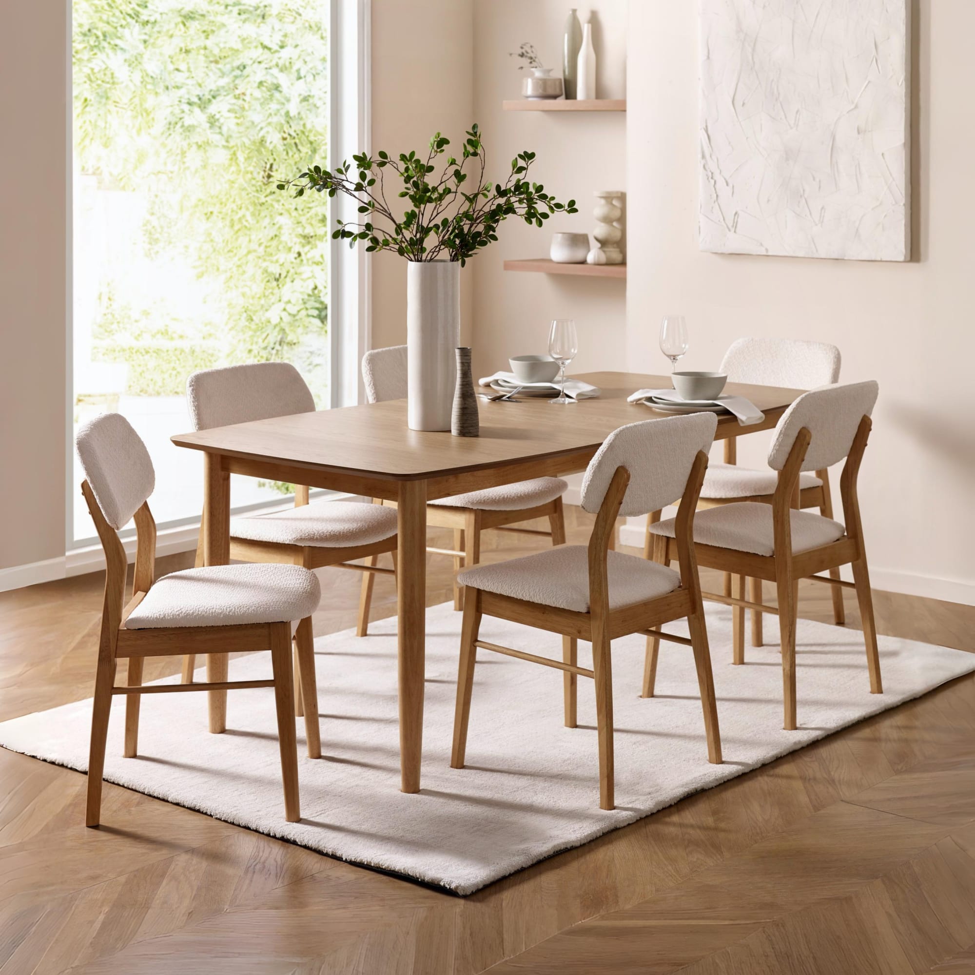 Theia Set of 2 White Boucle Upholstered Dining Chairs - Cozyo