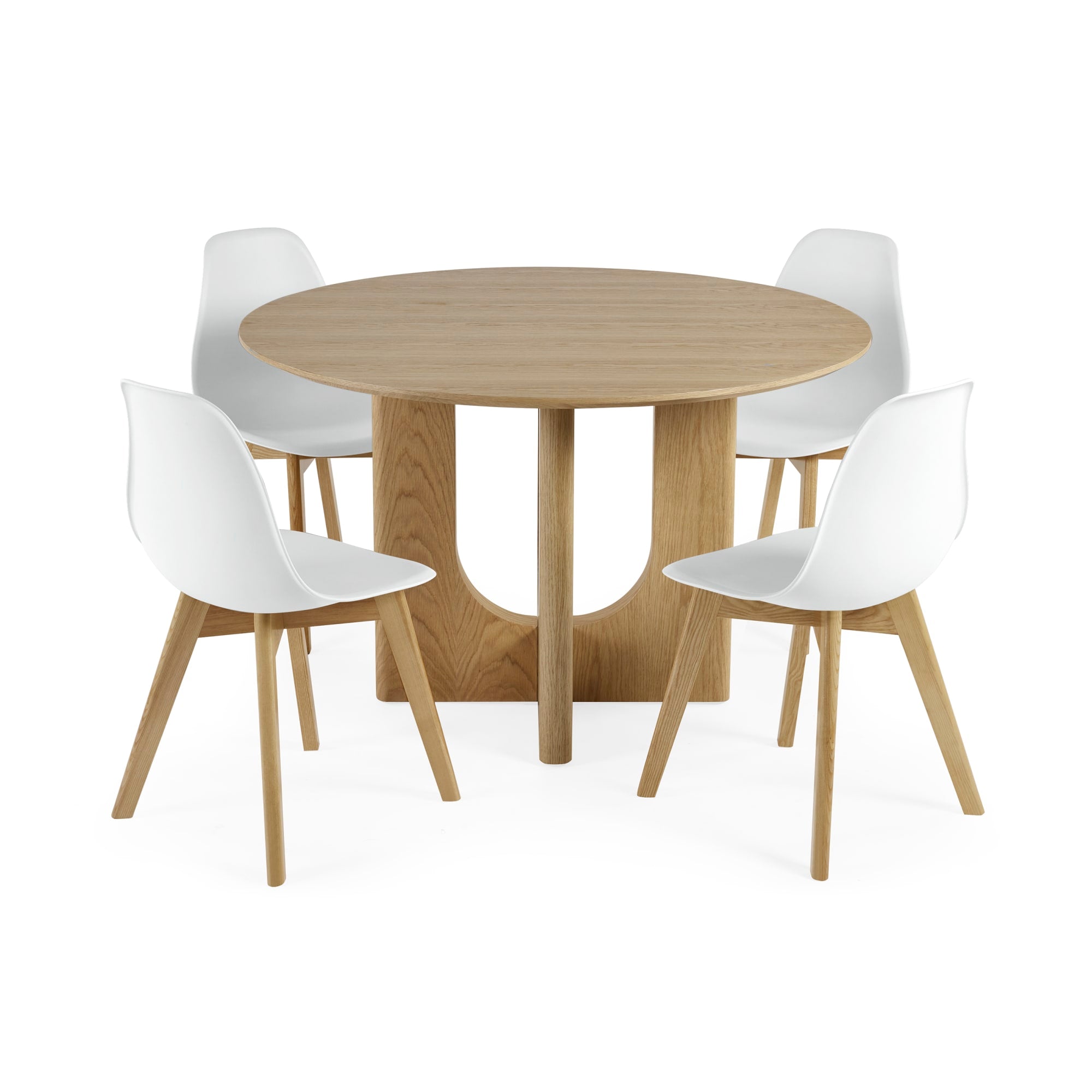 Set of 2 Agatha White Plastic Dining Chairs with Wooden Legs