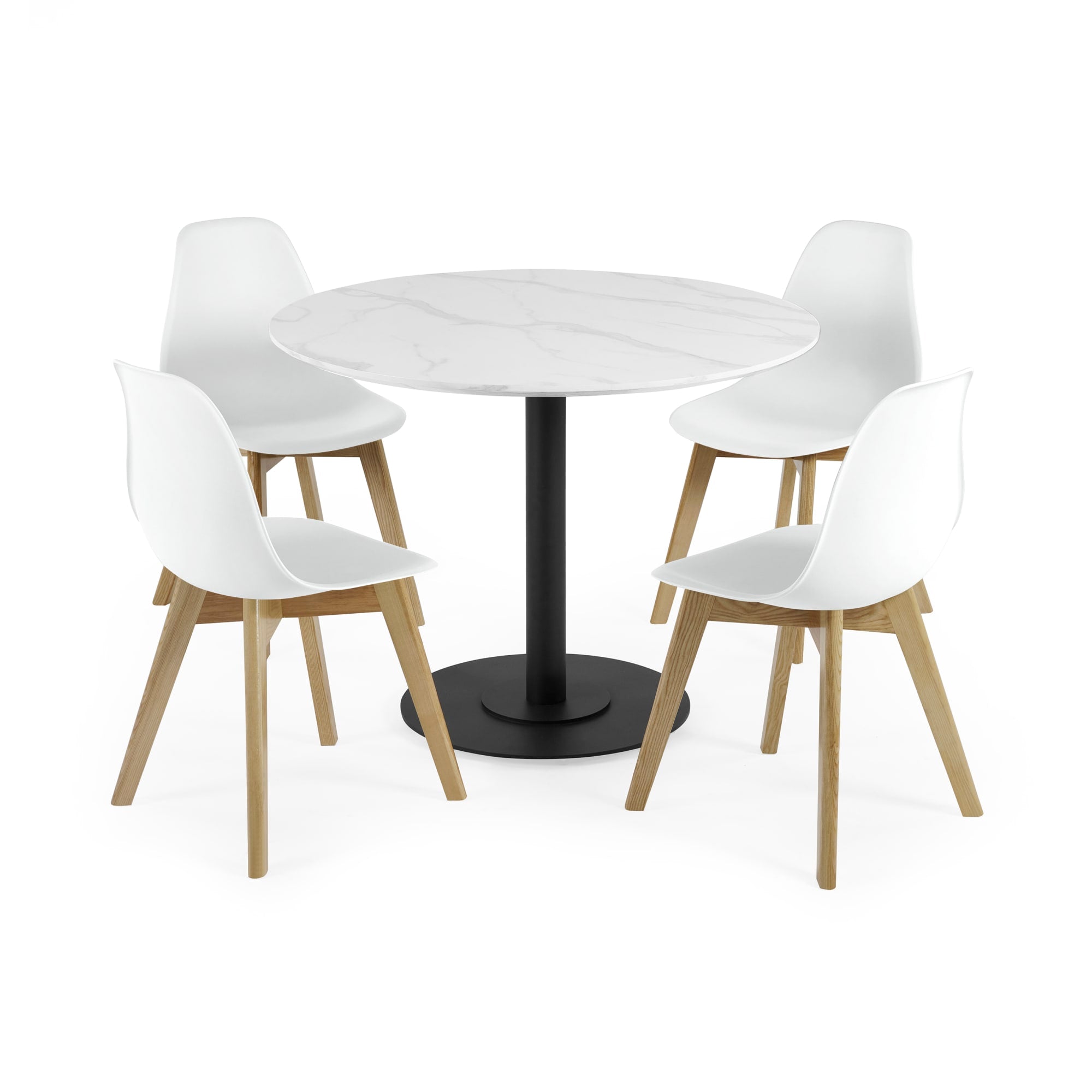Set of 2 Agatha White Plastic Dining Chairs with Wooden Legs
