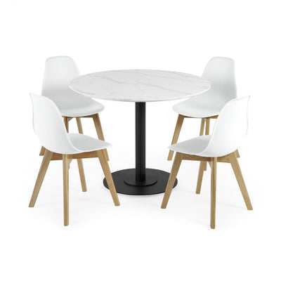 Set of 2 Agatha White Plastic Dining Chairs with Wooden Legs