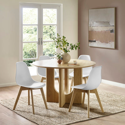 Set of 2 Agatha White Plastic Dining Chairs with Wooden Legs