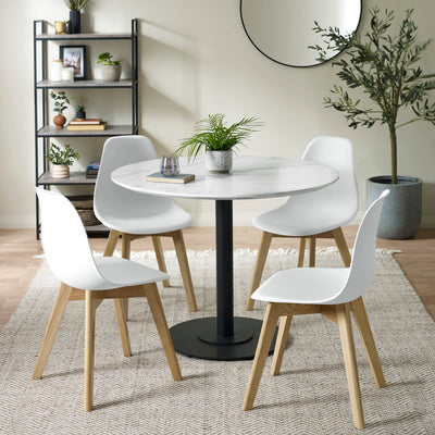 Set of 2 Agatha White Plastic Dining Chairs with Wooden Legs