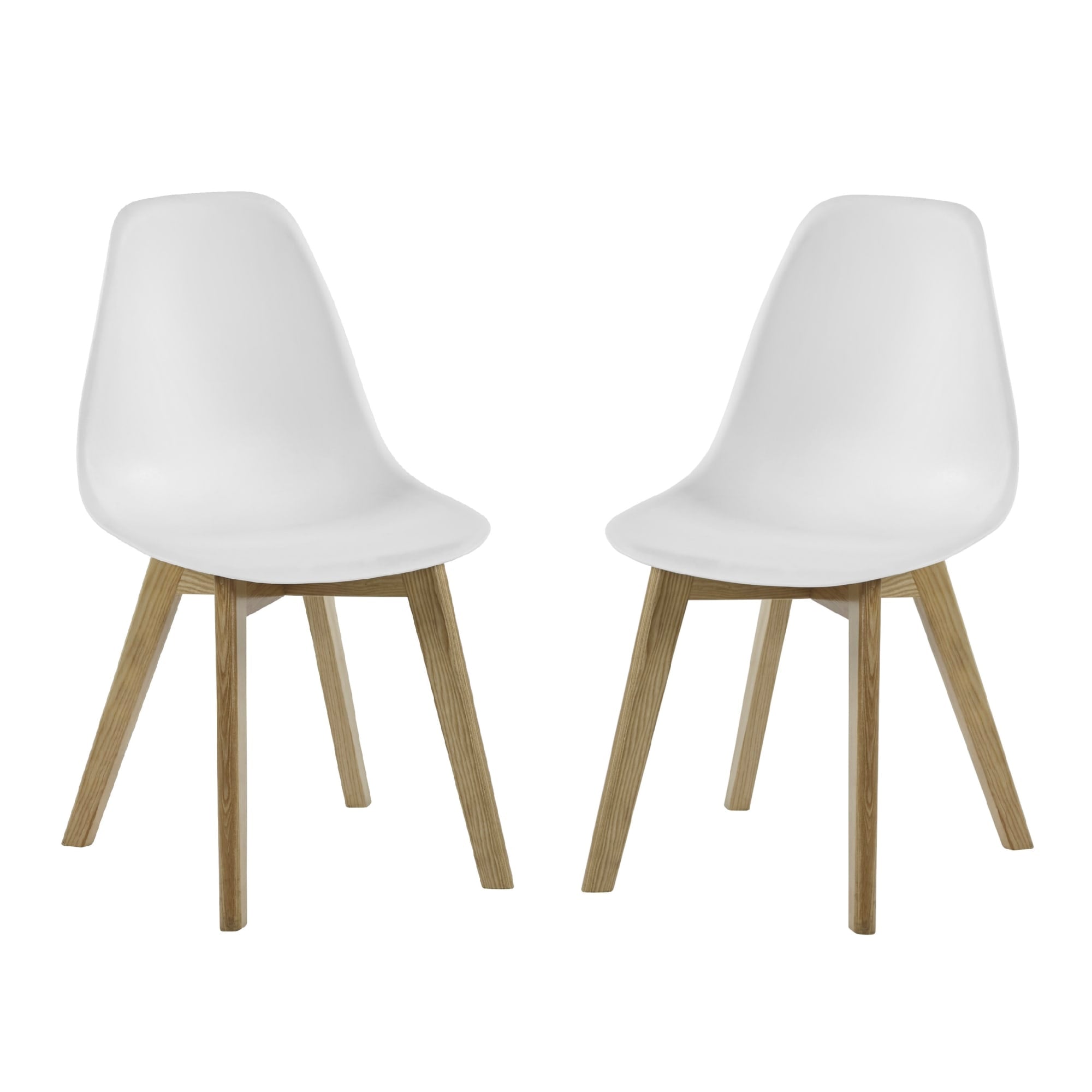 Set of 2 Agatha White Plastic Dining Chairs with Wooden Legs