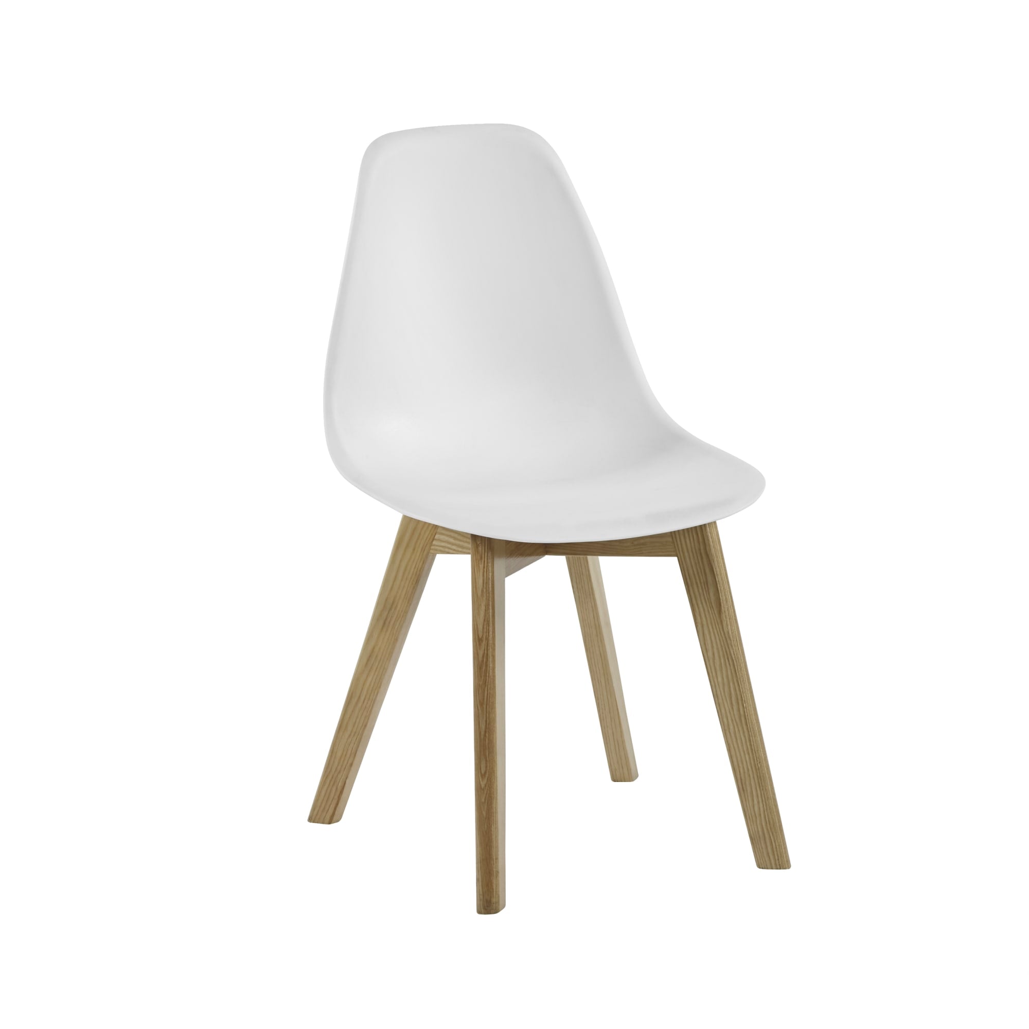 Set of 2 Agatha White Plastic Dining Chairs with Wooden Legs