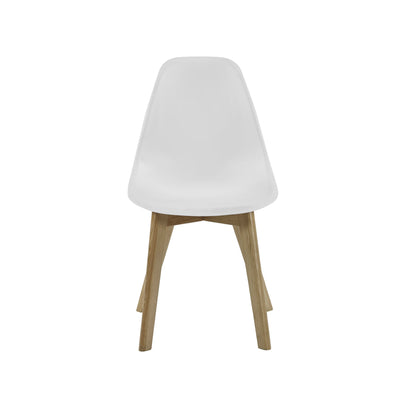 Set of 2 Agatha White Plastic Dining Chairs with Wooden Legs