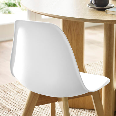 Set of 2 Agatha White Plastic Dining Chairs with Wooden Legs
