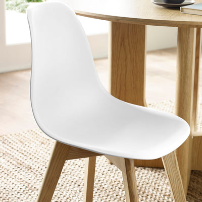 Set of 2 Agatha White Plastic Dining Chairs with Wooden Legs