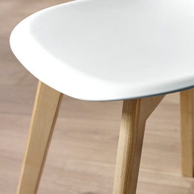 Set of 2 Agatha White Plastic Dining Chairs with Wooden Legs