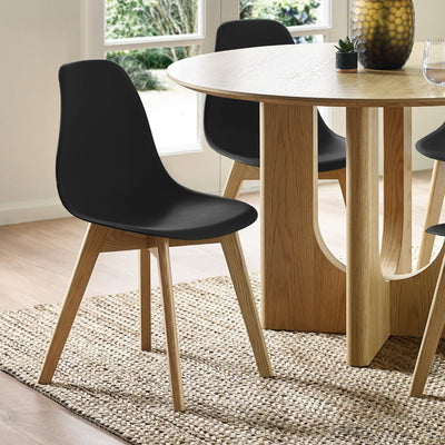 Set of 2 Agatha Black Plastic Dining Chairs with Wooden Legs