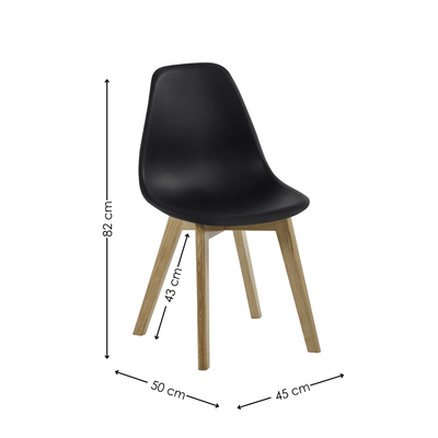 Set of 2 Agatha Black Plastic Dining Chairs with Wooden Legs