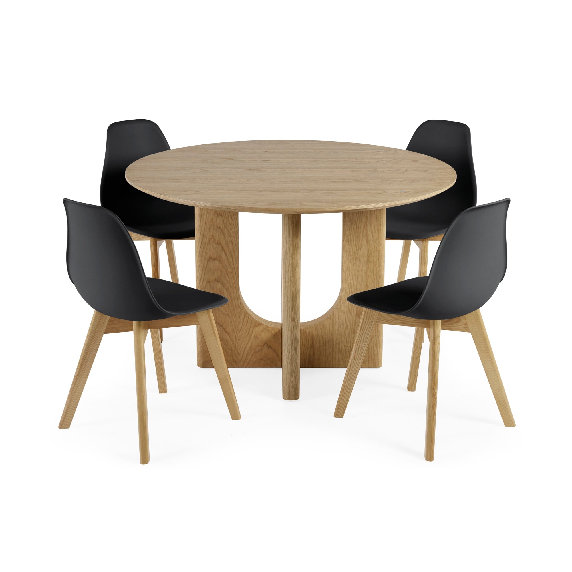 Set of 2 Agatha Black Plastic Dining Chairs with Wooden Legs