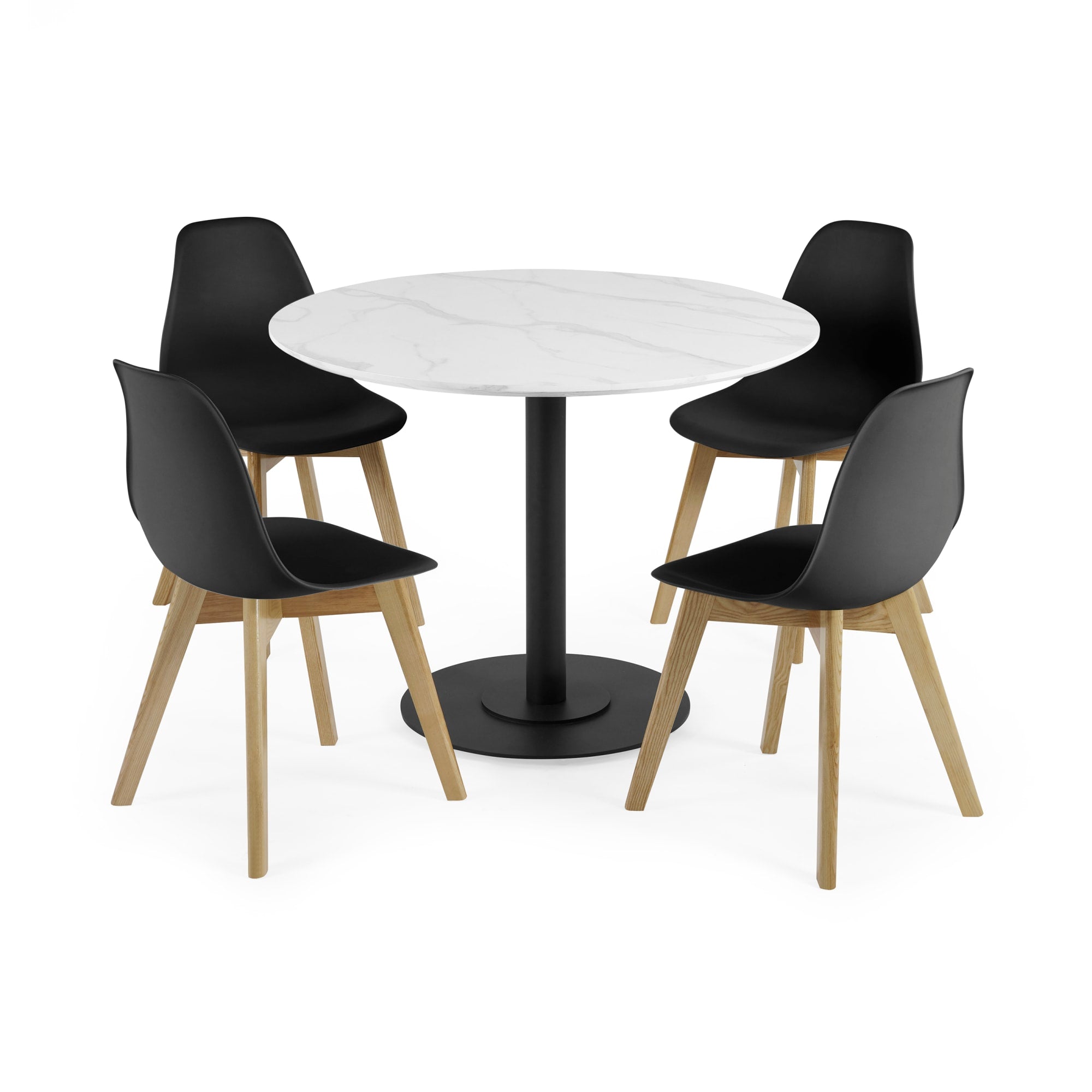 Set of 2 Agatha Black Plastic Dining Chairs with Wooden Legs