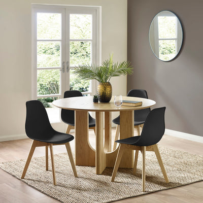 Set of 2 Agatha Black Plastic Dining Chairs with Wooden Legs