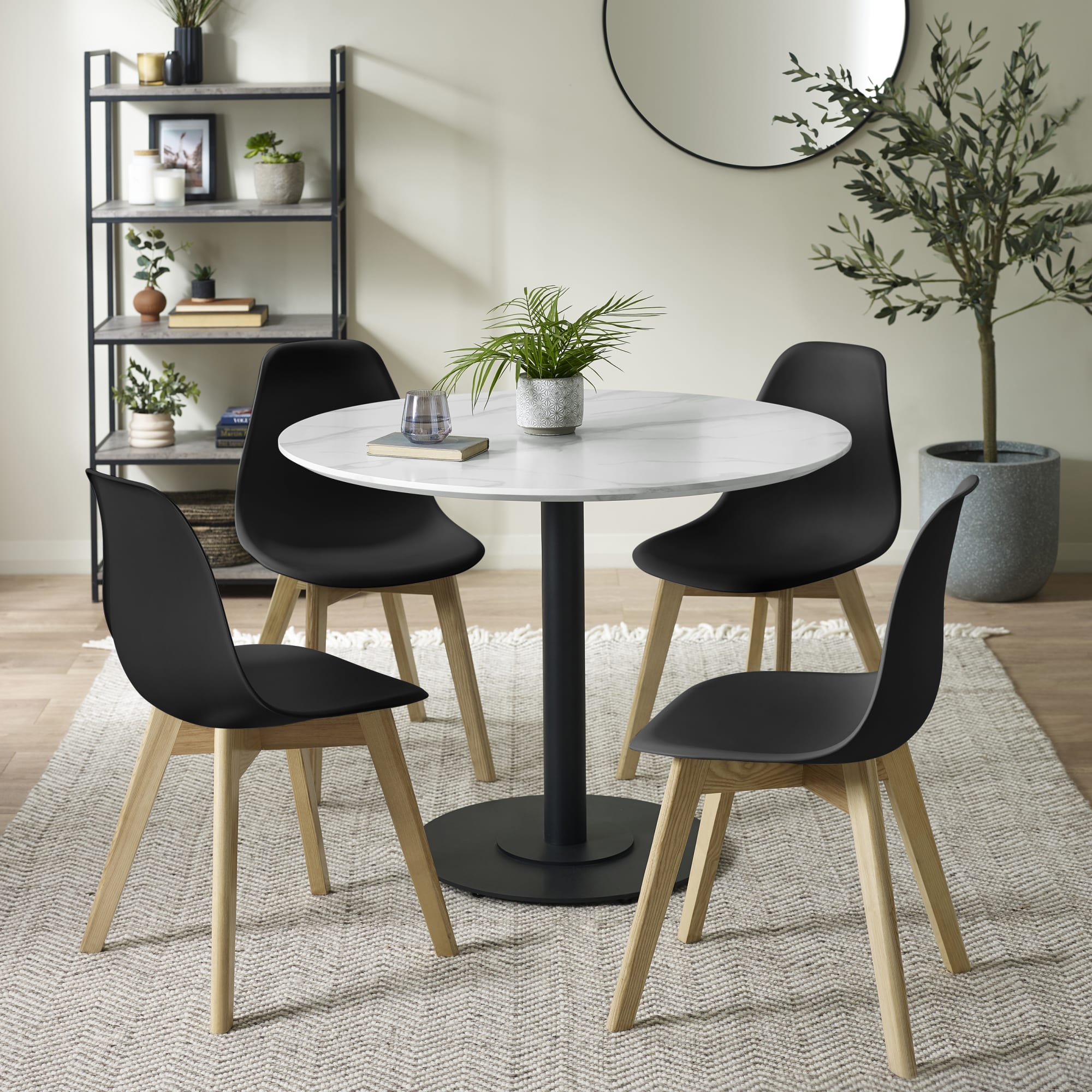 Set of 2 Agatha Black Plastic Dining Chairs with Wooden Legs