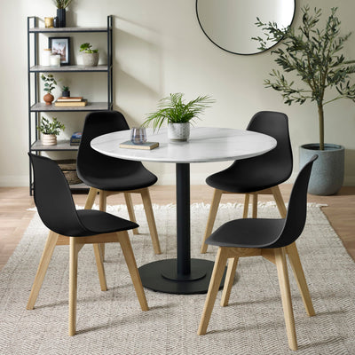 Set of 2 Agatha Black Plastic Dining Chairs with Wooden Legs