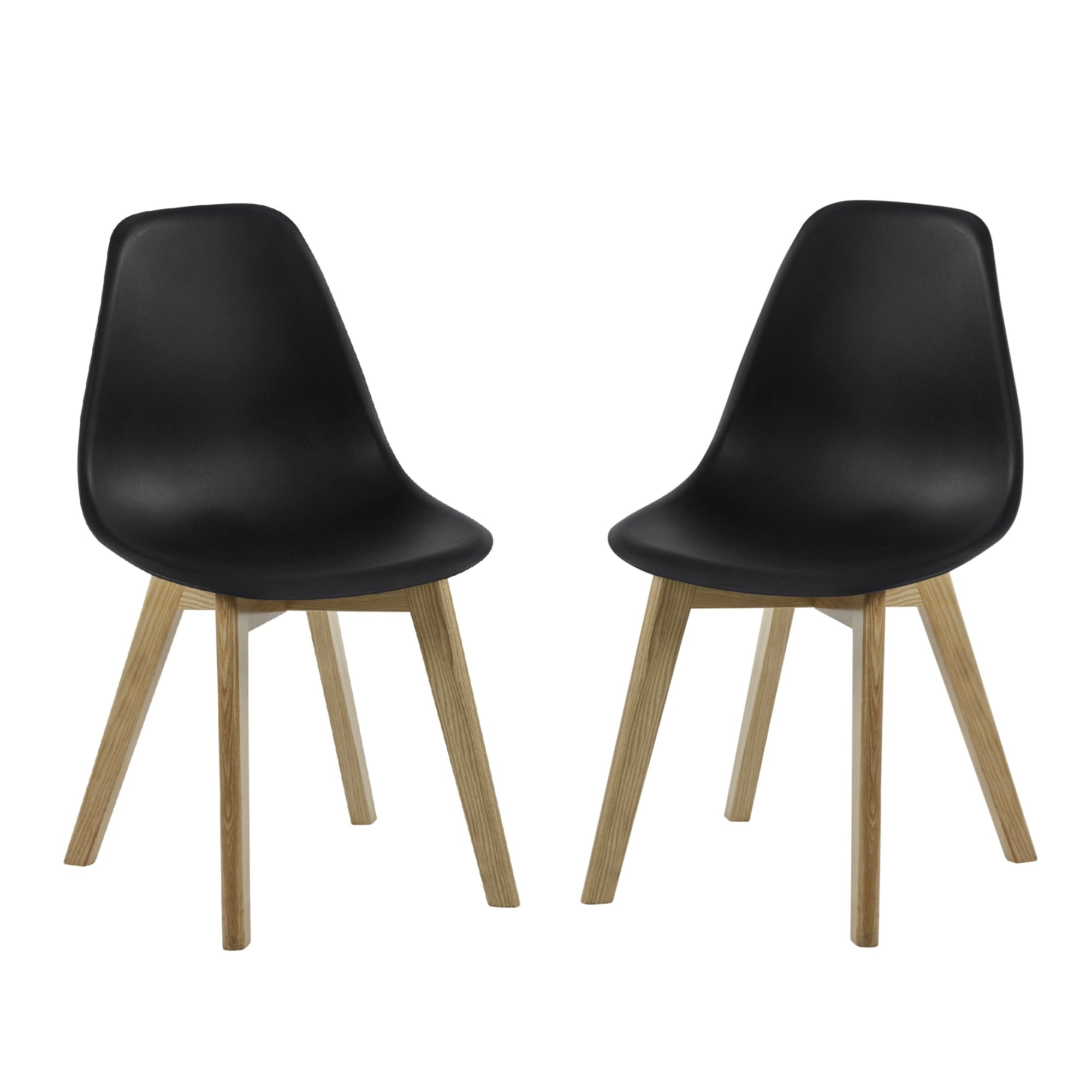Set of 2 Agatha Black Plastic Dining Chairs with Wooden Legs