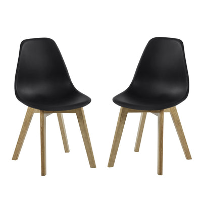 Set of 2 Agatha Black Plastic Dining Chairs with Wooden Legs