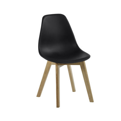 Set of 2 Agatha Black Plastic Dining Chairs with Wooden Legs