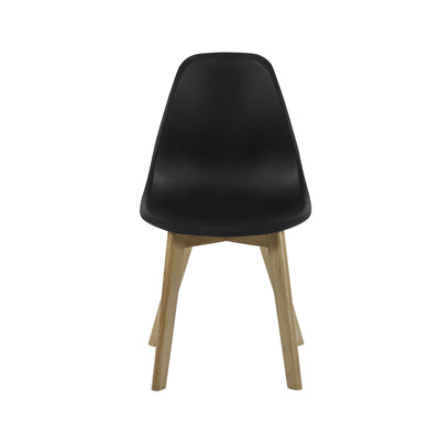Set of 2 Agatha Black Plastic Dining Chairs with Wooden Legs