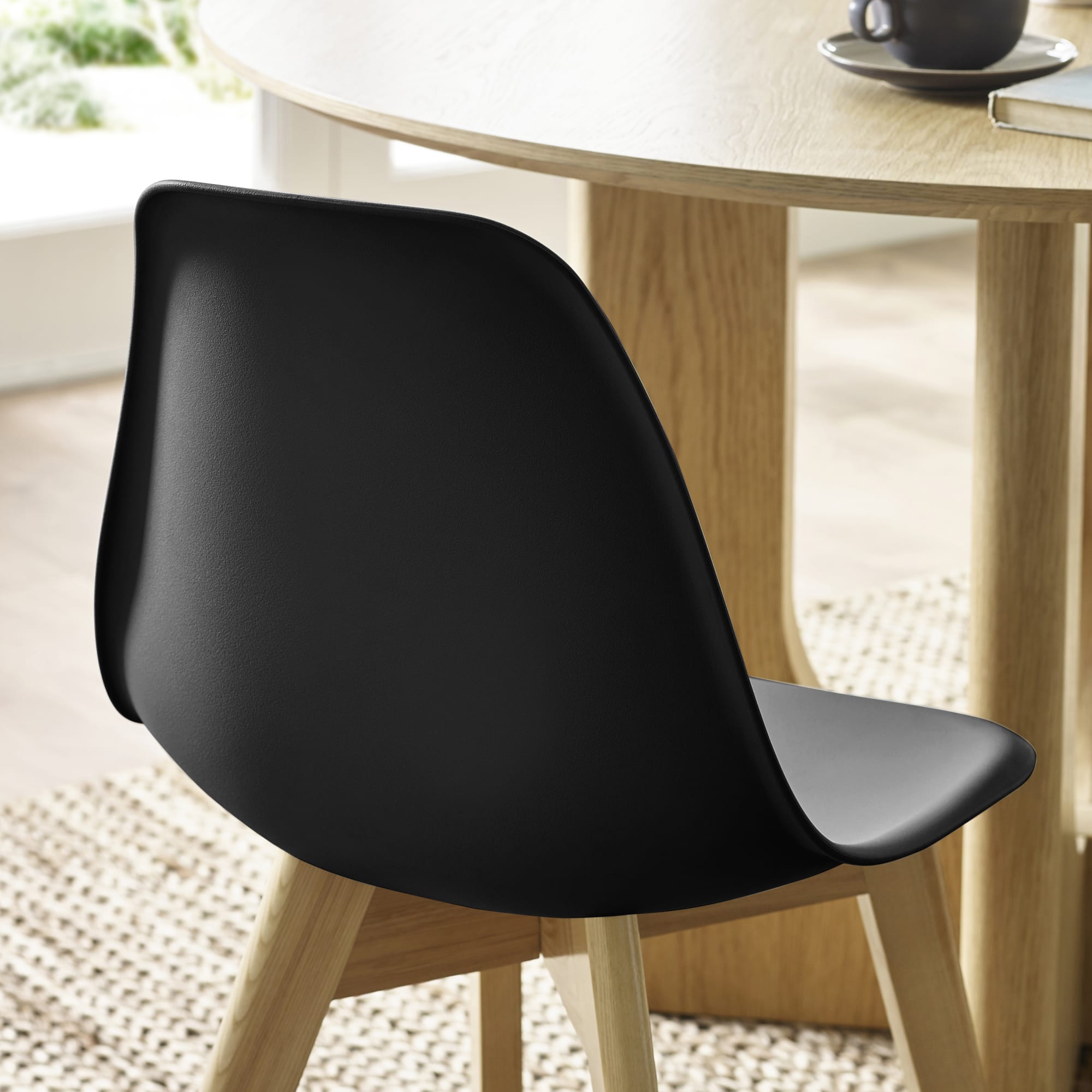 Set of 2 Agatha Black Plastic Dining Chairs with Wooden Legs