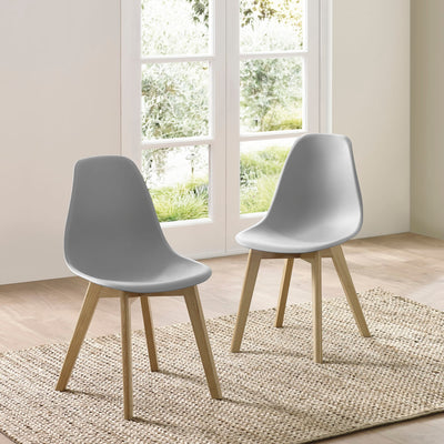 Set of 2 Agatha Grey Plastic Dining Chairs with Wooden Legs