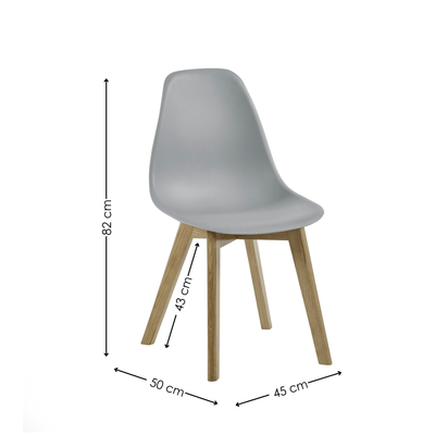 Set of 2 Agatha Grey Plastic Dining Chairs with Wooden Legs