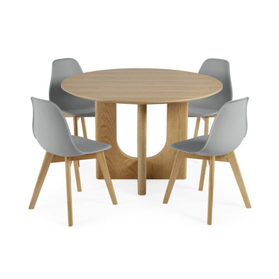 Set of 2 Agatha Grey Plastic Dining Chairs with Wooden Legs