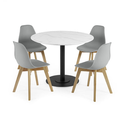 Set of 2 Agatha Grey Plastic Dining Chairs with Wooden Legs