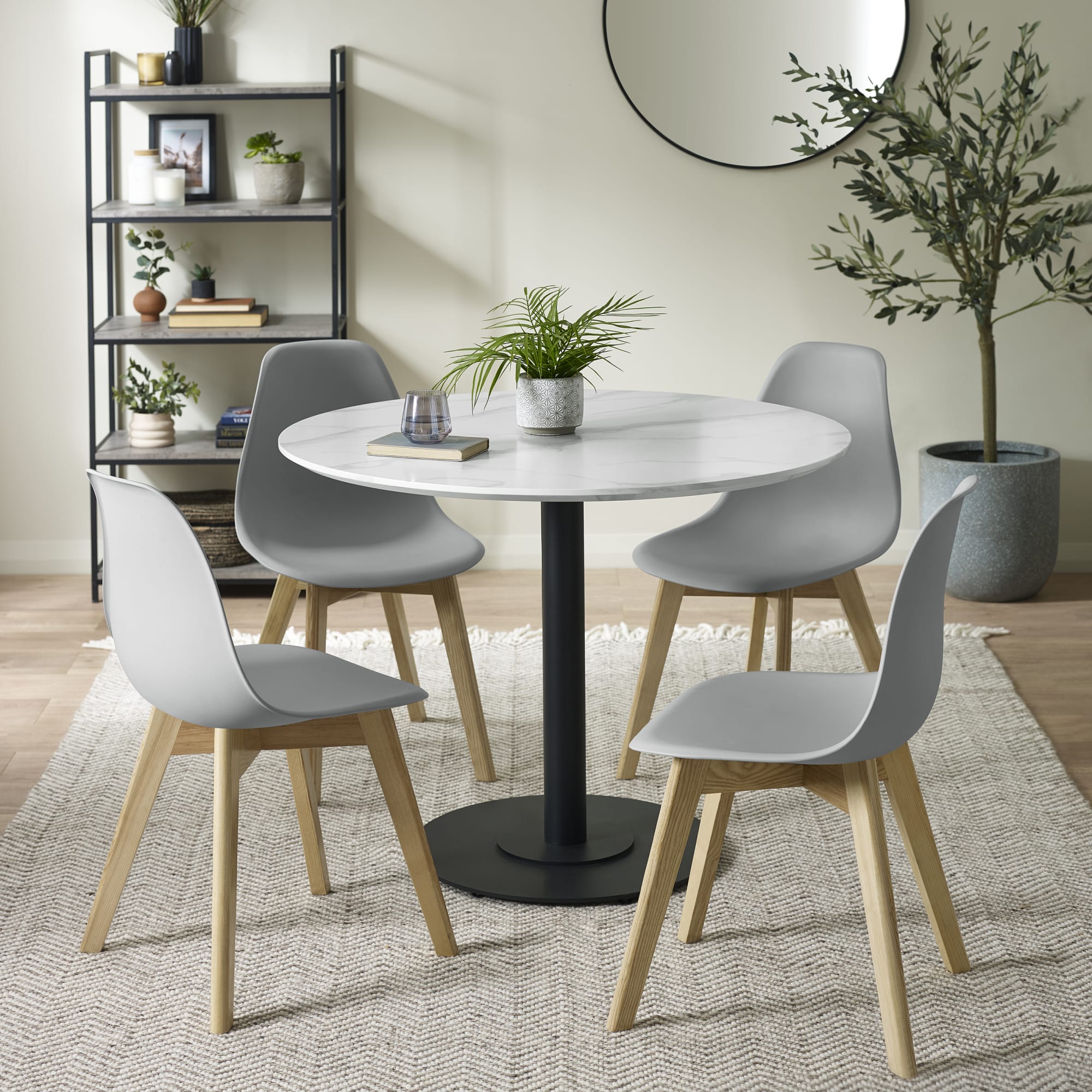 Set of 2 Agatha Grey Plastic Dining Chairs with Wooden Legs