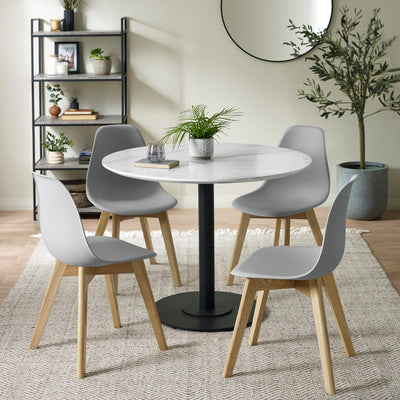 Set of 2 Agatha Grey Plastic Dining Chairs with Wooden Legs