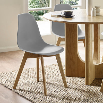 Set of 2 Agatha Grey Plastic Dining Chairs with Wooden Legs