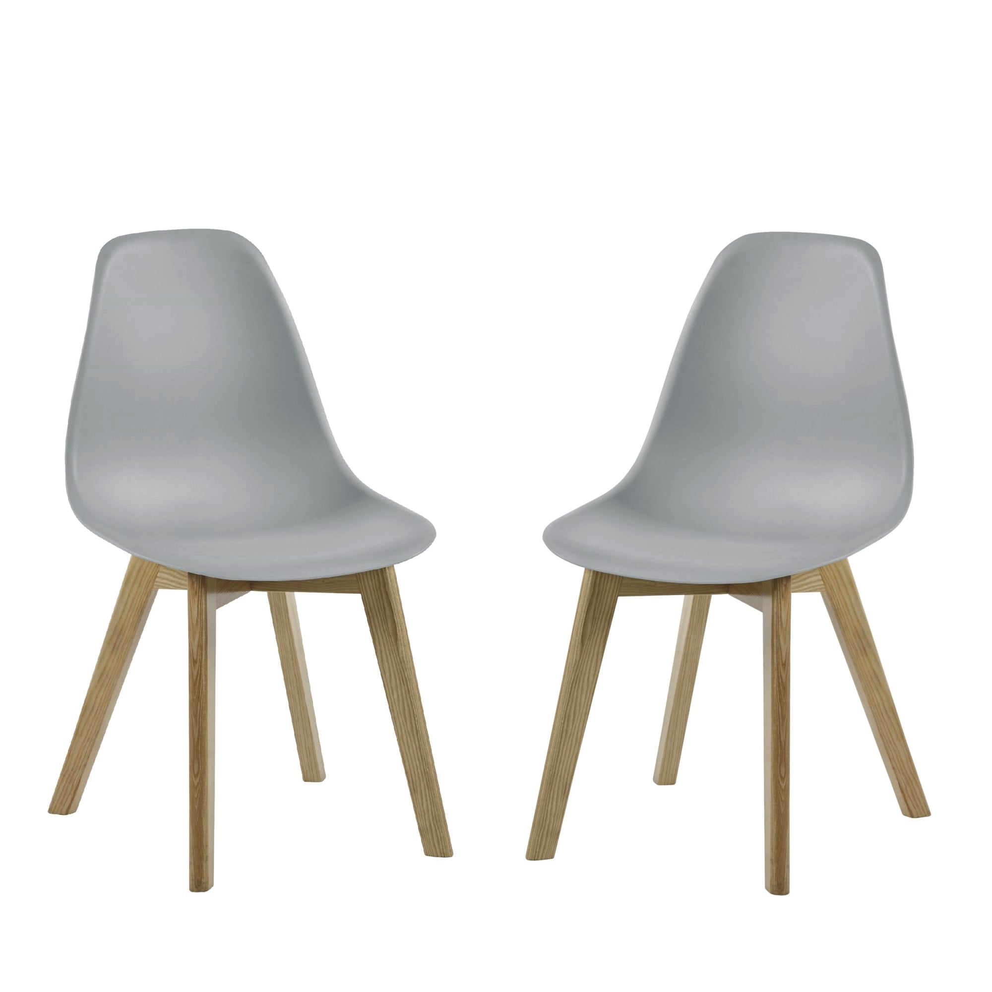 Set of 2 Agatha Grey Plastic Dining Chairs with Wooden Legs