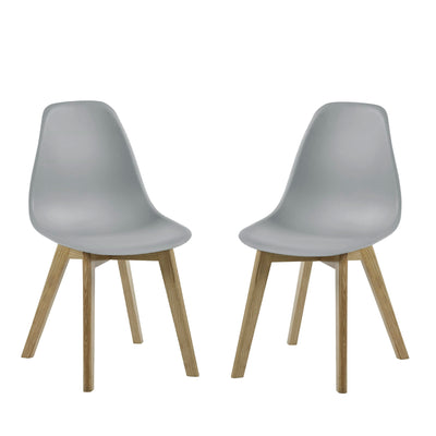 Set of 2 Agatha Grey Plastic Dining Chairs with Wooden Legs