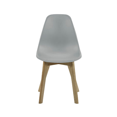 Set of 2 Agatha Grey Plastic Dining Chairs with Wooden Legs
