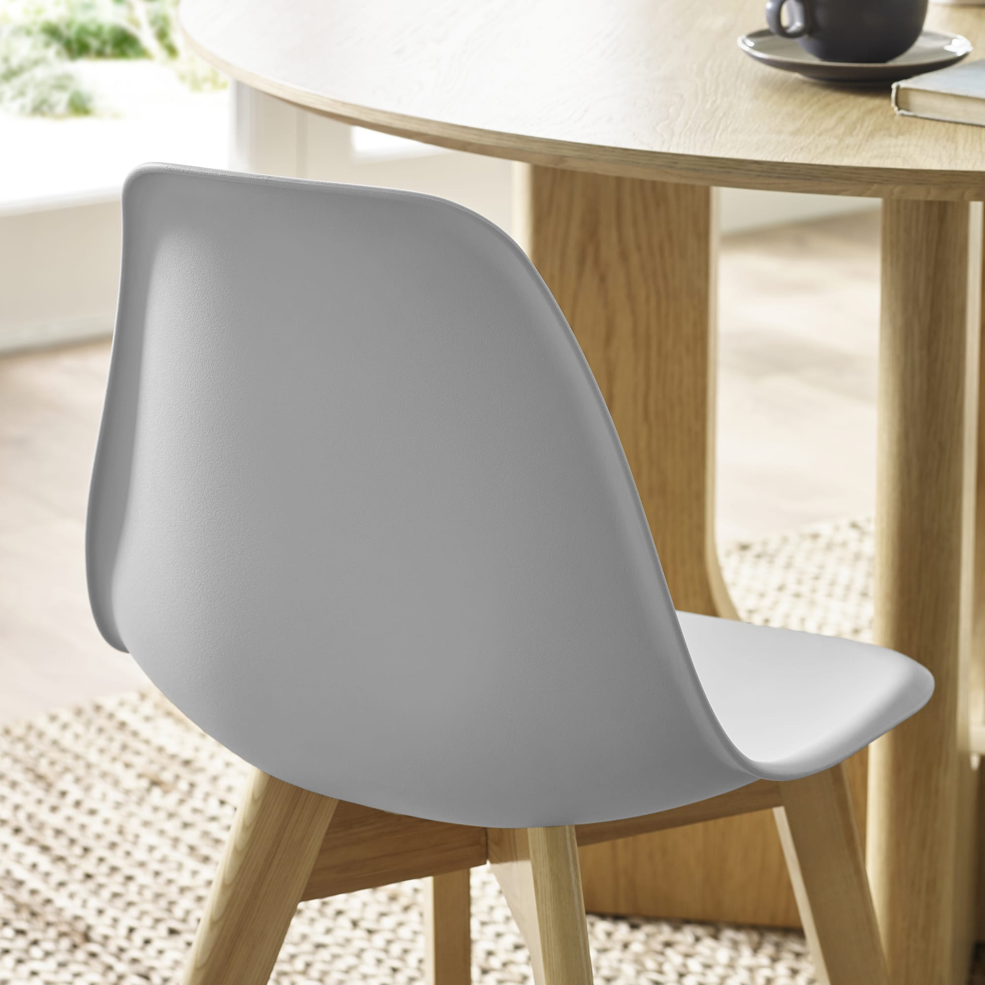 Set of 2 Agatha Grey Plastic Dining Chairs with Wooden Legs
